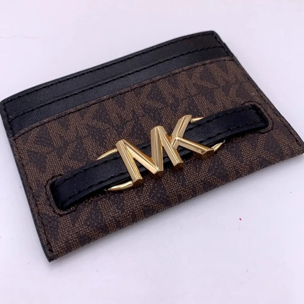 MICHAEL KORS Reed Large Card Holder Case Wallet Brown /Black MK NWT